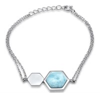 Sterling Silver Larimar Hexagon Shape Bracelet