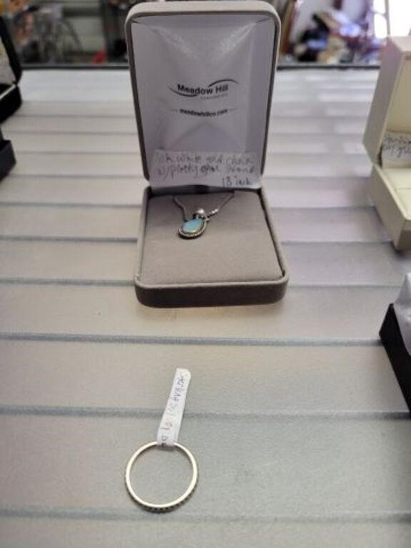 10K WG WITH OPAL STONE NECKLACE AND STERLING RING