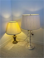 2 Table Lamps Glass Base + Gold Tone Metal