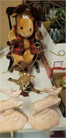 PLUSH REINDEER, STOCKING HOLDERS