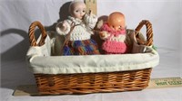Porcelain Doll from Paris, Plastic Baby, Basket