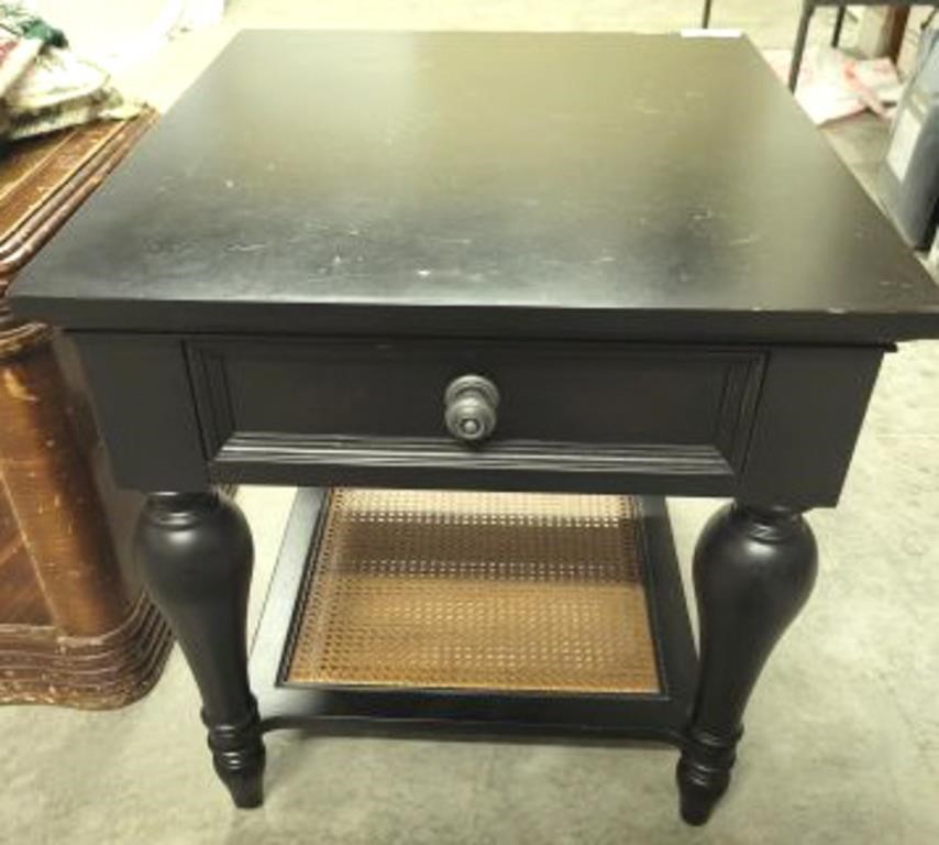 END TABLE WITH CANE BOTTOM SHELF INSERT