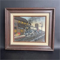Signed Train Art Oil! painting 8 x 10