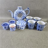 Collection of Blue & White - Teapot, Candles, Cups