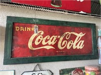 Drink Coca-Cola wood framed tin sign