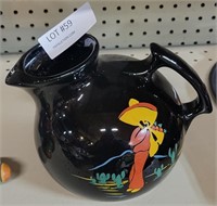 BLACK CERAMIC PITCHER WITH SPANISH PAINTED THEME