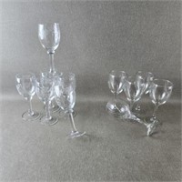Collection of Wine Glasses, Etched & Plain
