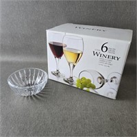 Set of 6 Wine Glasses NIB w/a Crystal Bowl