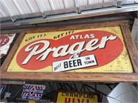 Atlas Prager Beer wood framed sign
