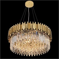 Gold Crystal Chandelier  12-Lights  31.5 Steel