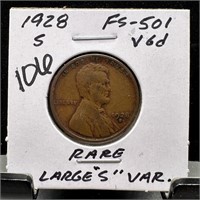 1928-S WHEAT PENNY CENT LARGE S VARIETY