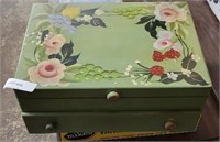 PAINTED WOOD SILVERWARE BOX WITH FELT LINING