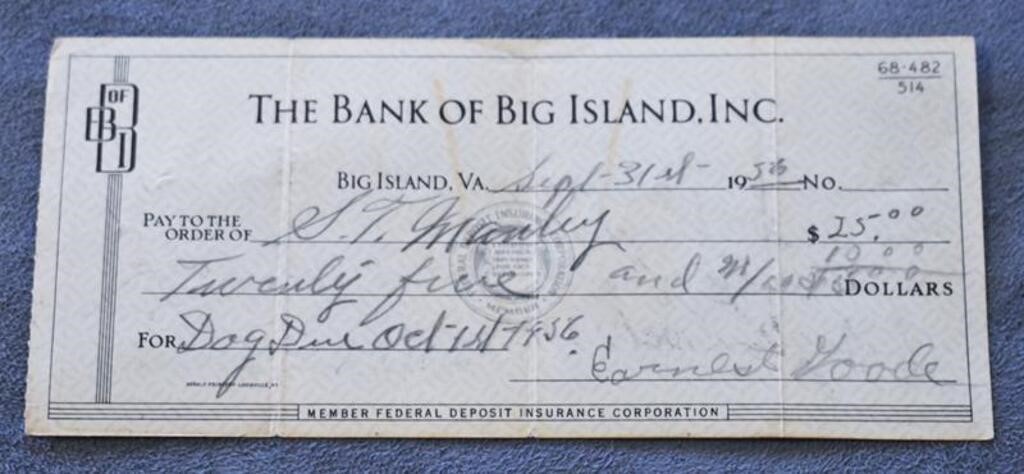 SCARCE EPHEMER - 1956 THE BANK OF BIG ISLAND INC