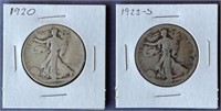 1920 & 1923 S Walking Liberty Half Dollars