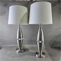 Brushed Nickel & Lucite Lamp Pair