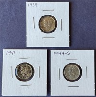 1939, 1941, & 1944 S Mercury Dimes