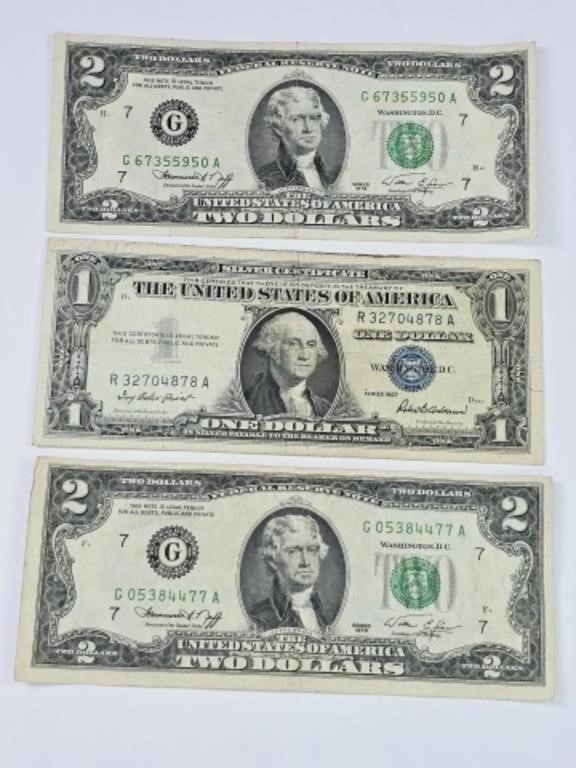2 1976 $2 Bills & 1957 Silver Certificate