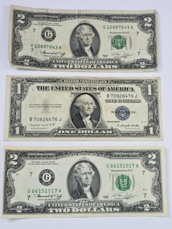 2 1976 $2 Bills & 1935 G Silver Certificates