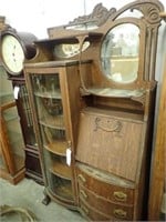 Antique Secretary w/ Curved Glass Front, Drop