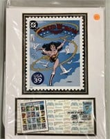 Wonder woman and batman comic covers stamp sets