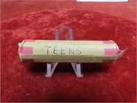 Roll of Teens wheat cents. US coins.