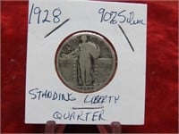 1928 90% silver standing liberty quarter dollar.