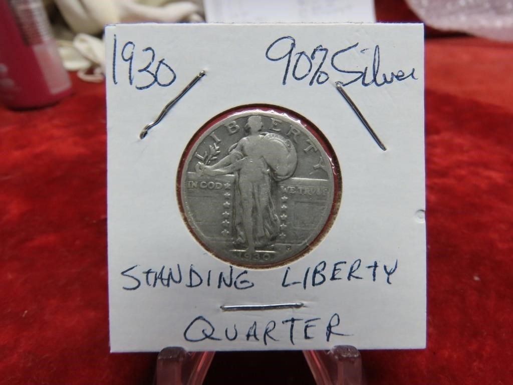 1929 90% silver standing liberty quarter dollar.