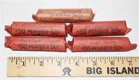 COINS - 5 ROLLS WHEAT CENTS