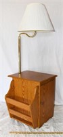 POLE LAMP END TABLE W/ BUILT IN MAGAZINE RACK