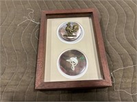 framed card of 2 very large mother of pearl