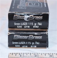 100 ROUNDS BLAZER 9mm LUGER 115GR FMJ CARTRIDGES