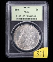 1889 Morgan dollar, PCGS slab certified MS-63