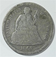 1863-S SEATED LIBERTY DIME VG