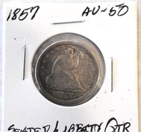 COIN - 1857 AU50 SEATED LIBERTY QUARTER