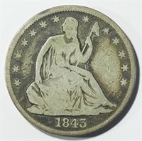1843 SEATED LIBERTY HALF DOLLAR G+
