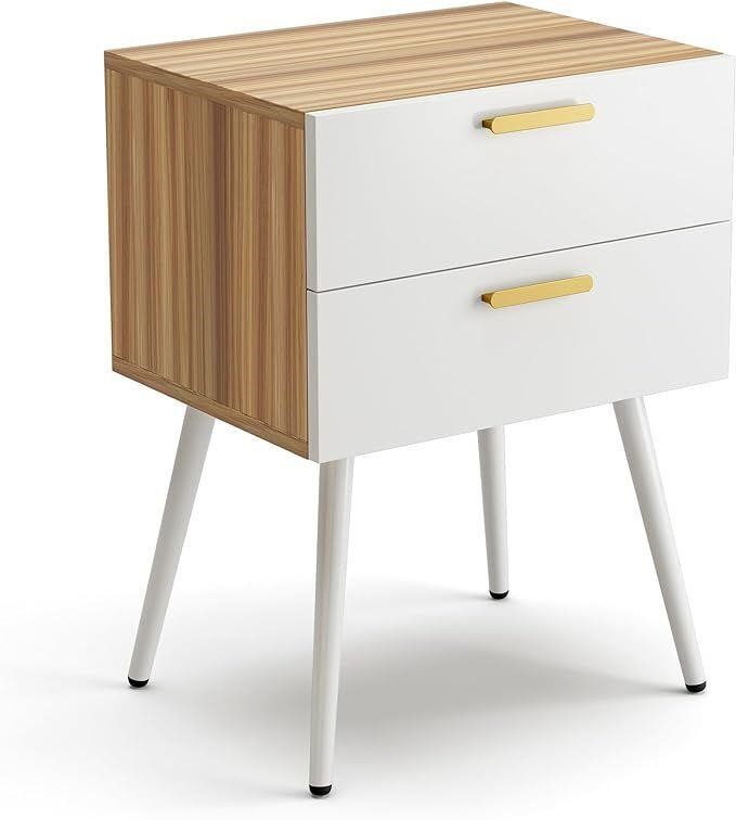 Modern 2-drawer Stylish Side/End Table Br/Wh