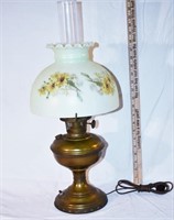 VINTAGE ALADDIN BRASS LAMP W/ HAND PAINTED SHADE