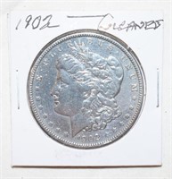 COIN - CLEANED 1902 MORGAN SILVER DOLLAR