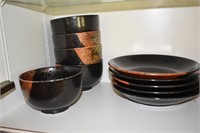 BLACK & RED 5 BOWLS & 5 SMALL PLATES