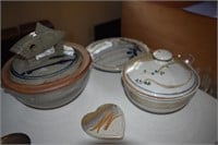 3- PIECES OF POTTERY W/ LIDS & HEART