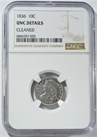 1836 BUST DIME NGC UNC DETAILS CLEANED