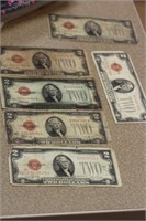 Lot of Six 1928 $2.00 Red Seal Note