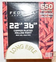 550 ROUNDS FEDERAL 22LR 36GR HOLLOW POINT
