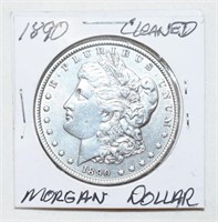 COIN - CLEANED 1890 MORGAN SILVER DOLLAR