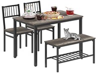 Teraves Dining Table Set for 4, Table, Bench, 2 Ch