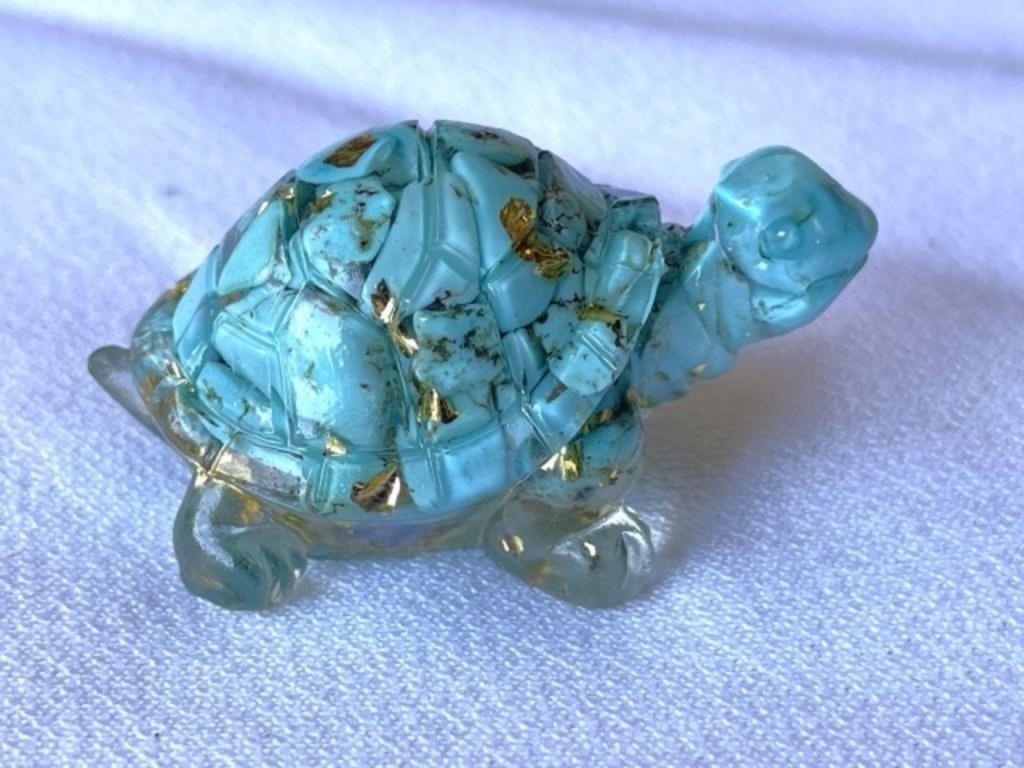 Turquoise and Gold Turtle Paperweight