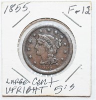 COIN - 1855 LARGE CENT - UPRIGHT 5'S