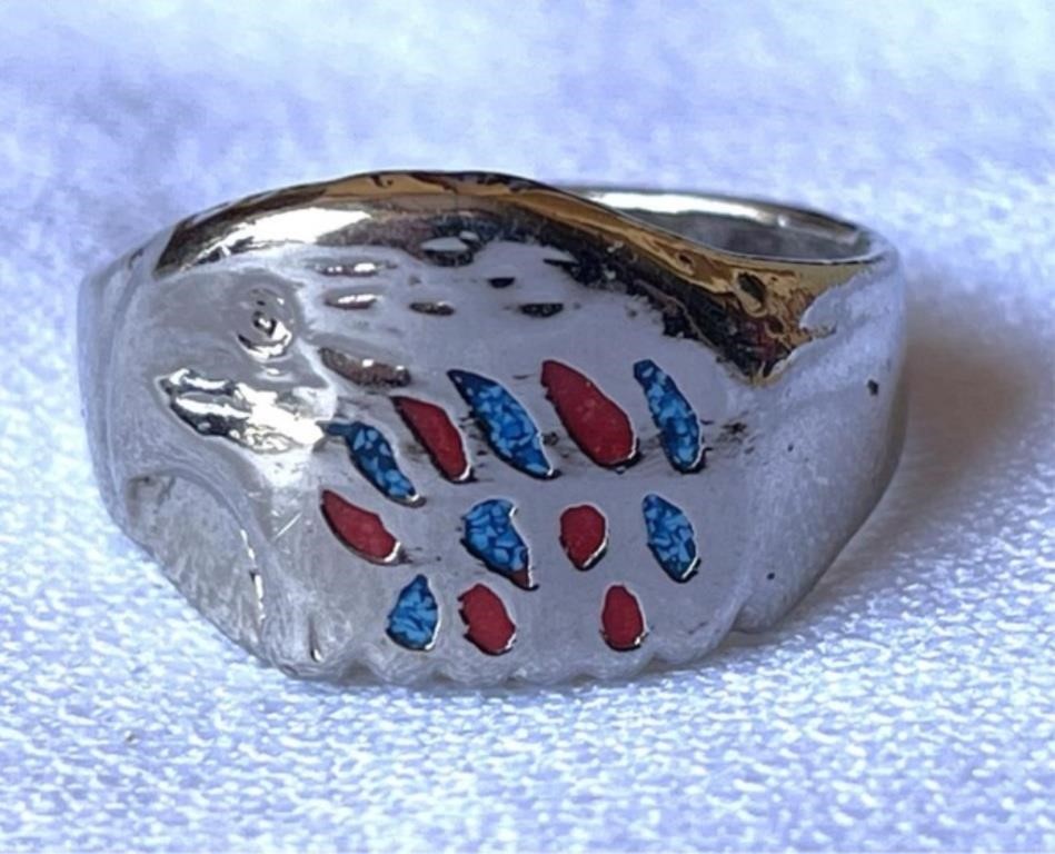 Vintage Turquoise and Coral Eagle Ring