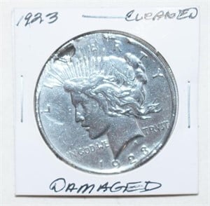 COIN - DAMAGED & CLEANED 1923 SILVER PEACE DOLLAR