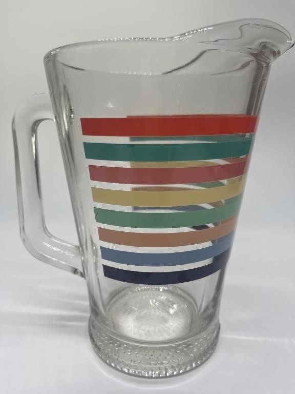Vtg Style Glass Pitcher w/ Colorful Stripes